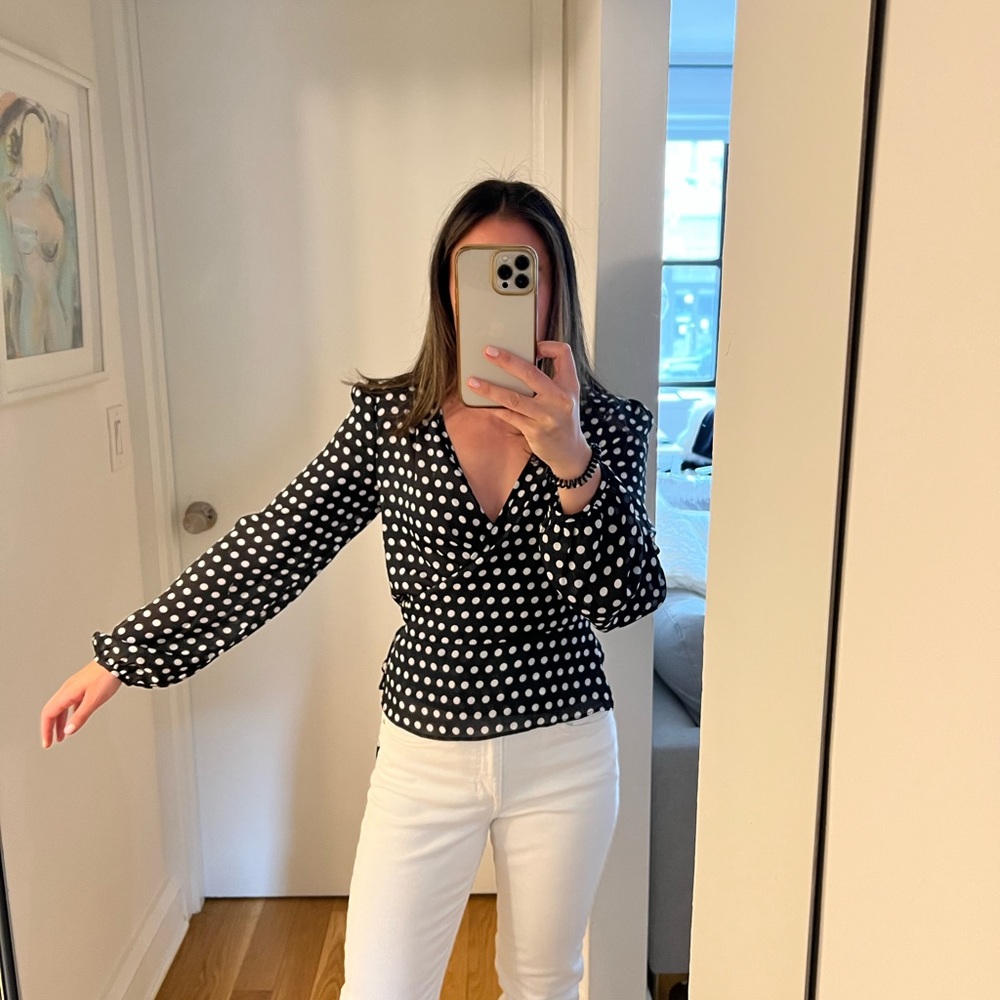 Polka dot wrap blouse